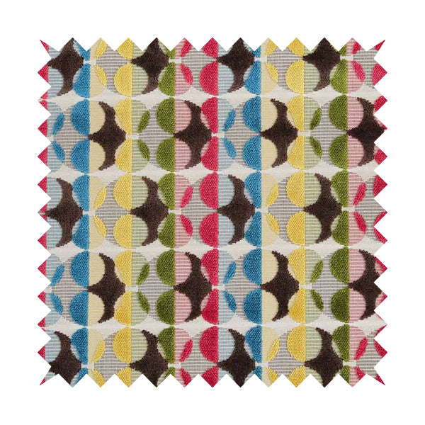 Ziani Designer Eclipse Pattern In Vibrant Yellow Blue Brown Red Colour Velvet Upholstery Fabric JO-95 - Handmade Cushions