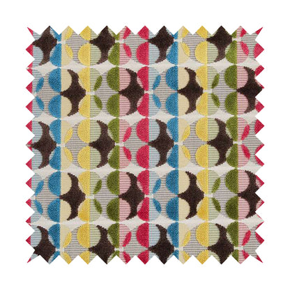 Ziani Designer Eclipse Pattern In Vibrant Yellow Blue Brown Red Colour Velvet Upholstery Fabric JO-95 - Made To Measure Curtains