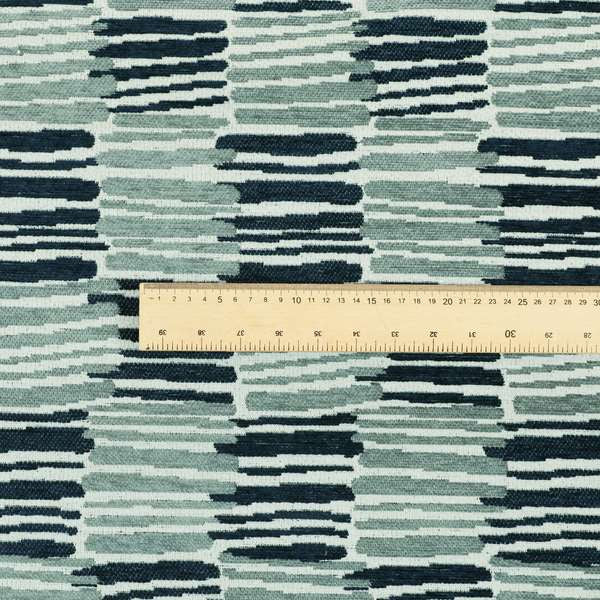 Small Stripe Patch Pattern Blue Colour Chenille Upholstery Fabric JO-951 - Made To Measure Curtains