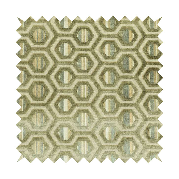 Hexagon Pattern In Green Grey Colour Velvet Upholstery Fabric JO-953 - Roman Blinds