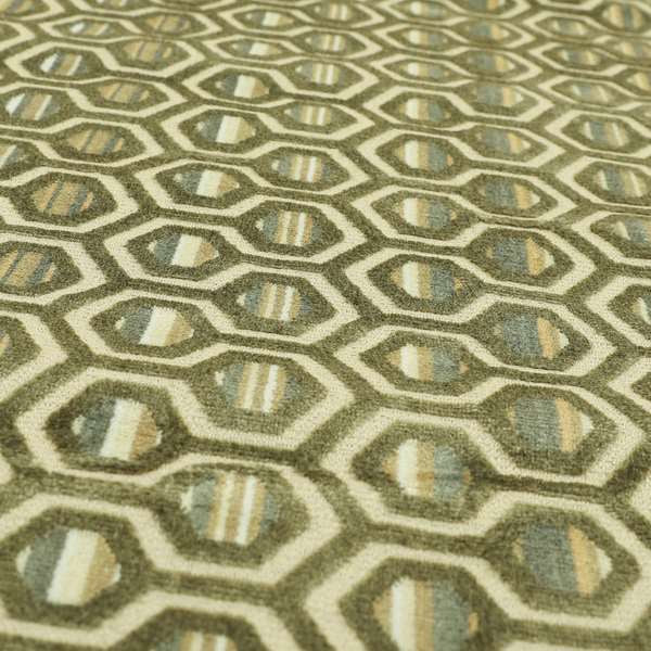 Hexagon Pattern In Green Grey Colour Velvet Upholstery Fabric JO-953 - Roman Blinds