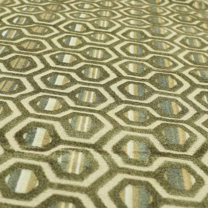 Hexagon Pattern In Green Grey Colour Velvet Upholstery Fabric JO-953 - Roman Blinds