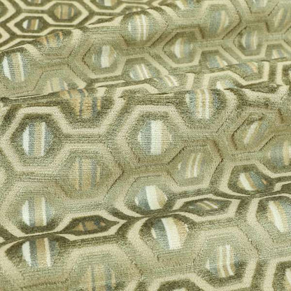 Hexagon Pattern In Green Grey Colour Velvet Upholstery Fabric JO-953 - Roman Blinds