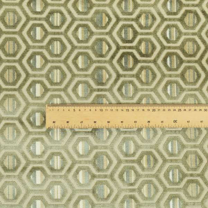 Hexagon Pattern In Green Grey Colour Velvet Upholstery Fabric JO-953 - Roman Blinds