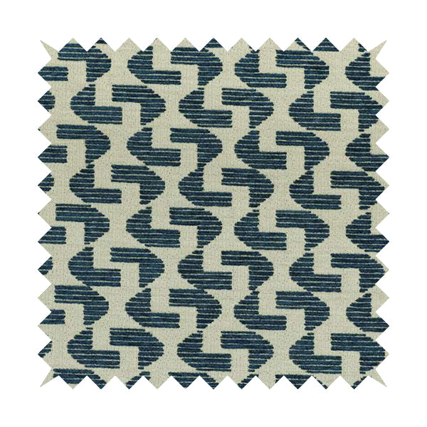 Geometric Modern Pattern In Navy Blue Colour Chenille Upholstery Fabric JO-954 - Handmade Cushions