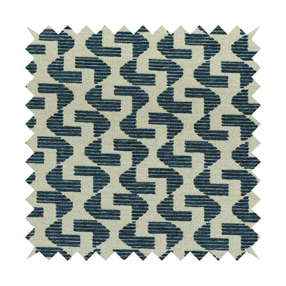 Geometric Modern Pattern In Navy Blue Colour Chenille Upholstery Fabric JO-954 - Made To Measure Curtains