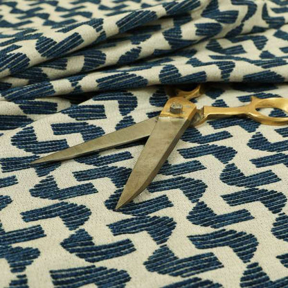 Geometric Modern Pattern In Navy Blue Colour Chenille Upholstery Fabric JO-954 - Made To Measure Curtains