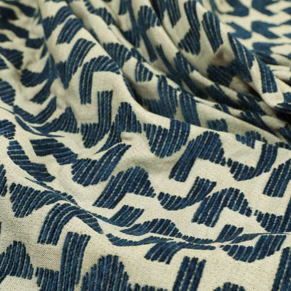 Geometric Modern Pattern In Navy Blue Colour Chenille Upholstery Fabric JO-954 - Roman Blinds