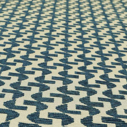 Geometric Modern Pattern In Navy Blue Colour Chenille Upholstery Fabric JO-954 - Made To Measure Curtains