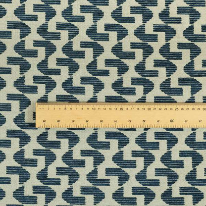 Geometric Modern Pattern In Navy Blue Colour Chenille Upholstery Fabric JO-954 - Made To Measure Curtains