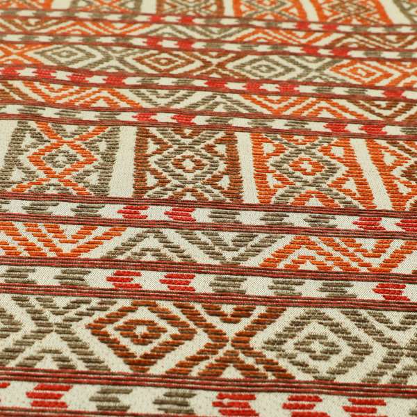 Tribal Aztec Pattern Orange Red Colour Chenille Upholstery Fabric JO-955 - Handmade Cushions