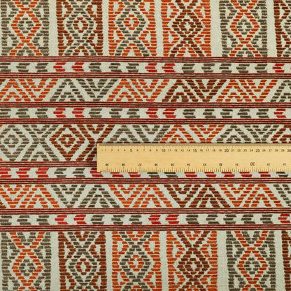 Tribal Aztec Pattern Orange Red Colour Chenille Upholstery Fabric JO-955 - Made To Measure Curtains