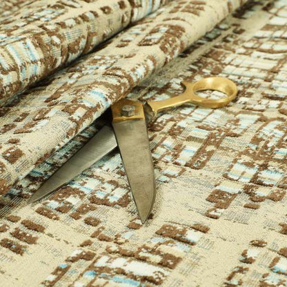 Abstract Modern Pattern In Blue Brown Colour Velvet Upholstery Fabric JO-957 - Roman Blinds