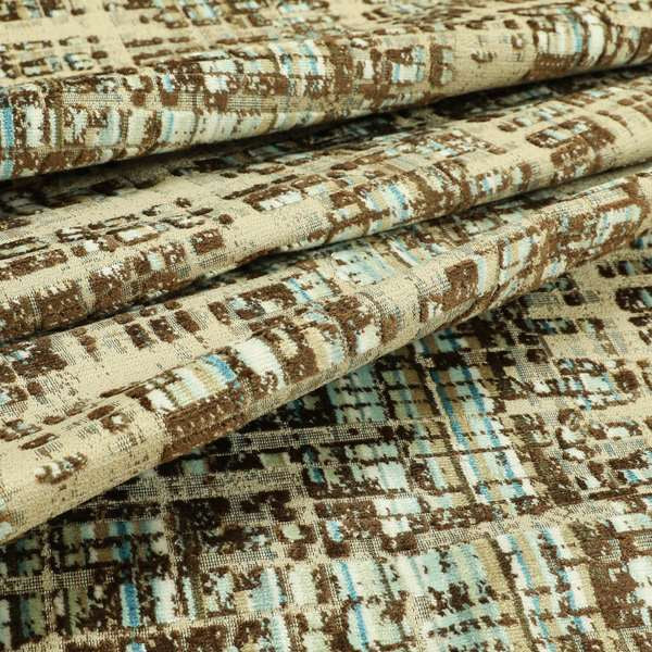 Abstract Modern Pattern In Blue Brown Colour Velvet Upholstery Fabric JO-957 - Roman Blinds