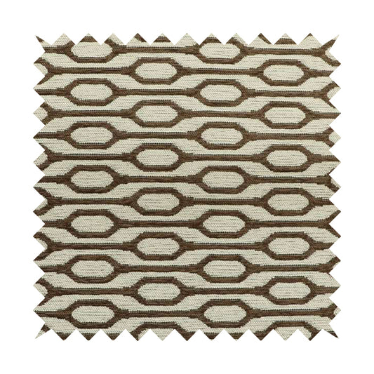 White Brown Colour Eclipsed Stripe Pattern Chenille Upholstery Fabric JO-958