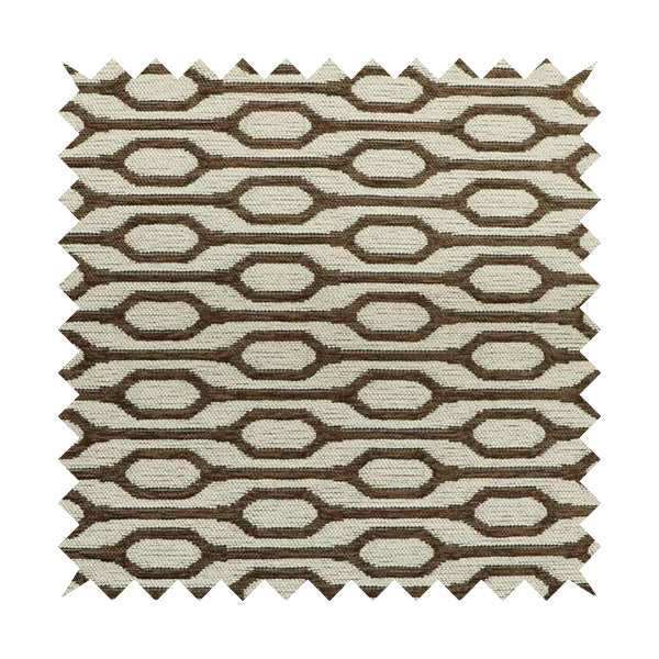 White Brown Colour Eclipsed Stripe Pattern Chenille Upholstery Fabric JO-958 - Made To Measure Curtains