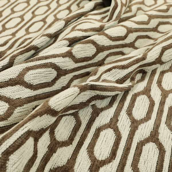 White Brown Colour Eclipsed Stripe Pattern Chenille Upholstery Fabric JO-958 - Made To Measure Curtains