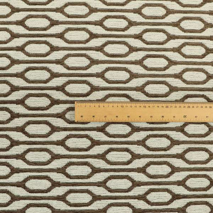 White Brown Colour Eclipsed Stripe Pattern Chenille Upholstery Fabric JO-958 - Roman Blinds