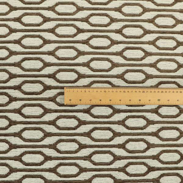 White Brown Colour Eclipsed Stripe Pattern Chenille Upholstery Fabric JO-958 - Made To Measure Curtains