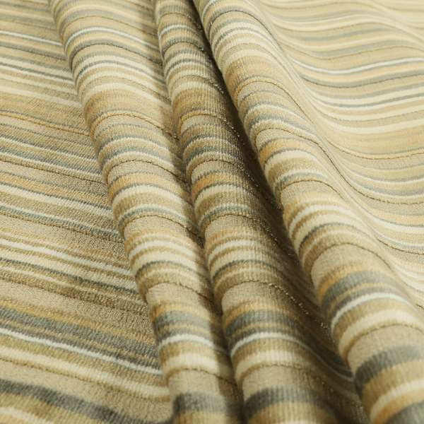 Striped Pattern In Beige Grey Colour Velvet Upholstery Fabric JO-959 - Made To Measure Curtains