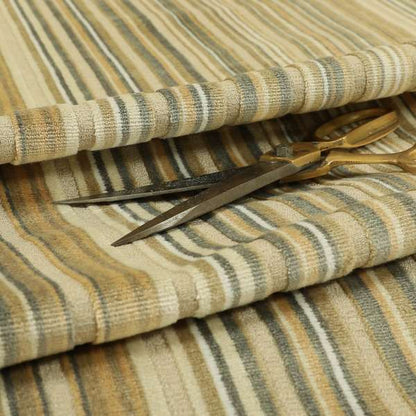 Striped Pattern In Beige Grey Colour Velvet Upholstery Fabric JO-959 - Roman Blinds