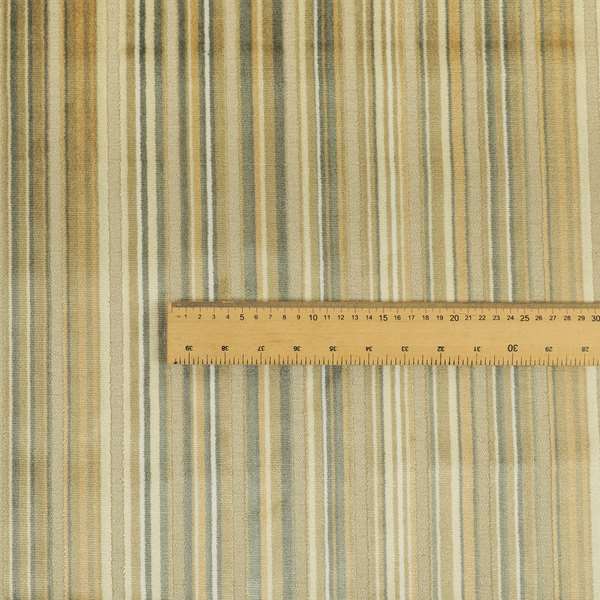 Striped Pattern In Beige Grey Colour Velvet Upholstery Fabric JO-959 - Made To Measure Curtains