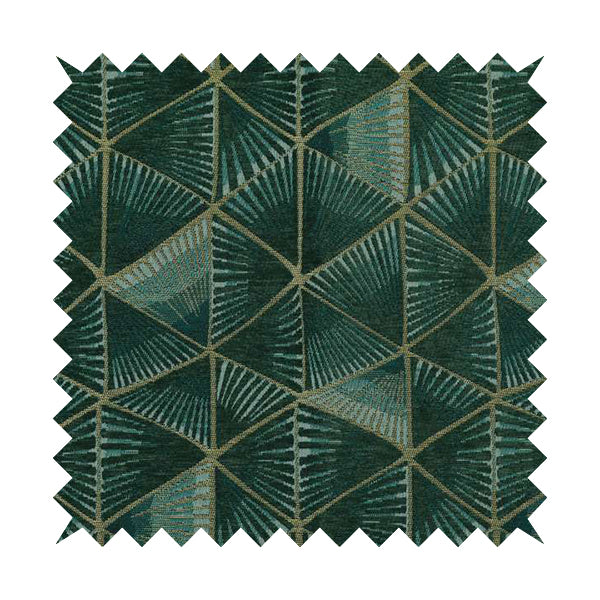 Geometric Triangular Furnishing Pattern Green Gold Coloured Chenille Material Fabric JO-96 - Roman Blinds