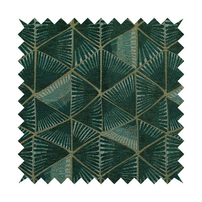 Geometric Triangular Furnishing Pattern Green Gold Coloured Chenille Material Fabric JO-96 - Made To Measure Curtains