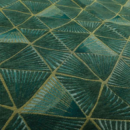 Geometric Triangular Furnishing Pattern Green Gold Coloured Chenille Material Fabric JO-96 - Made To Measure Curtains