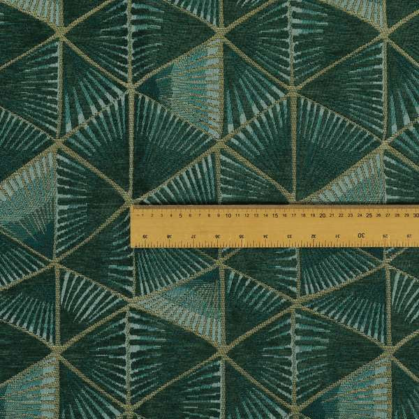 Geometric Triangular Furnishing Pattern Green Gold Coloured Chenille Material Fabric JO-96 - Made To Measure Curtains