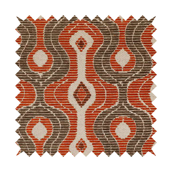 Geometric Pattern Orange Brown Colour Chenille Upholstery Fabric JO-961 - Made To Measure Curtains