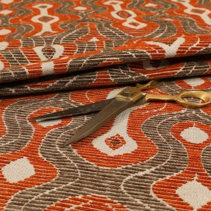 Geometric Pattern Orange Brown Colour Chenille Upholstery Fabric JO-961 - Made To Measure Curtains