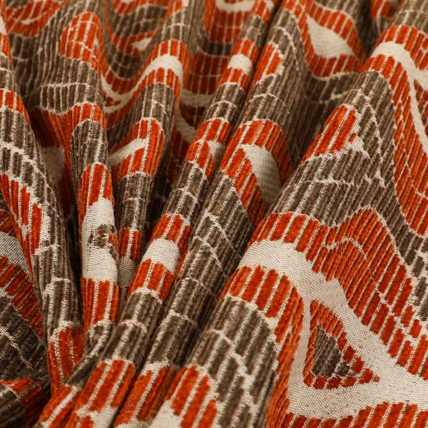 Geometric Pattern Orange Brown Colour Chenille Upholstery Fabric JO-961 - Roman Blinds