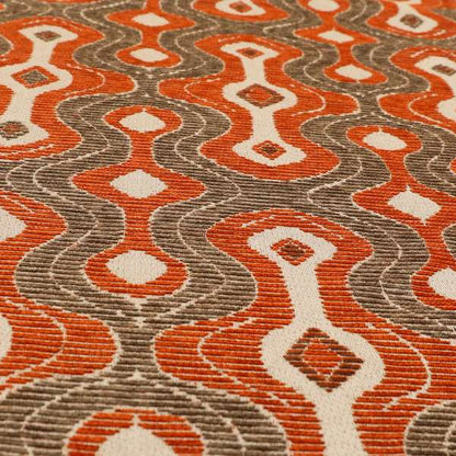 Geometric Pattern Orange Brown Colour Chenille Upholstery Fabric JO-961 - Roman Blinds