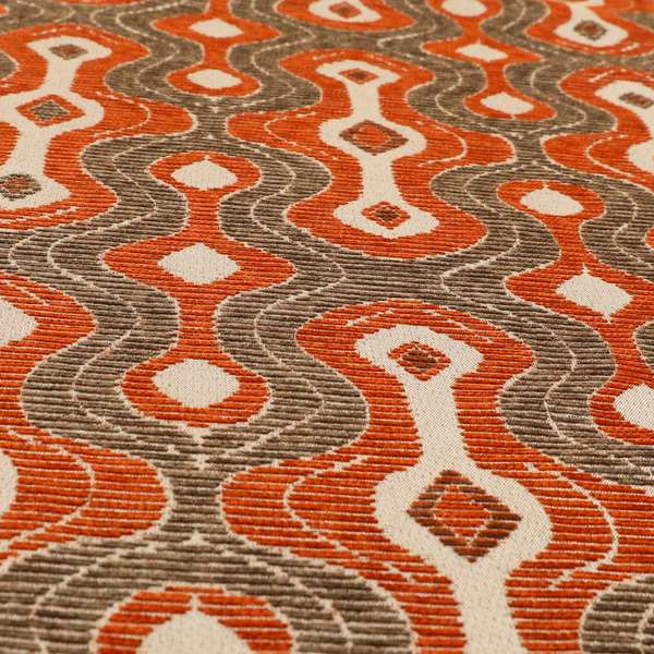 Geometric Pattern Orange Brown Colour Chenille Upholstery Fabric JO-961 - Made To Measure Curtains