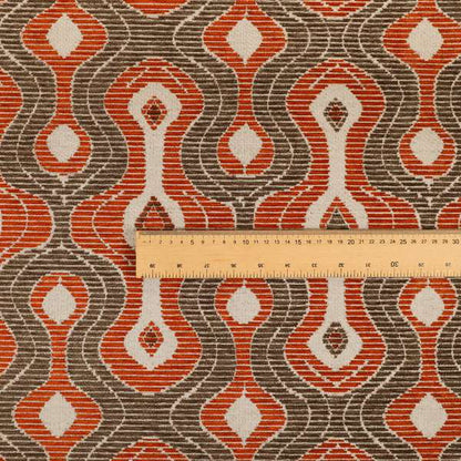 Geometric Pattern Orange Brown Colour Chenille Upholstery Fabric JO-961 - Roman Blinds