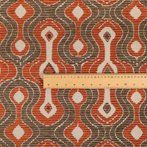 Geometric Pattern Orange Brown Colour Chenille Upholstery Fabric JO-961