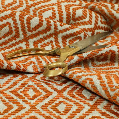 Geometric Diamond Modern Pattern In Orange Colour Chenille Upholstery Fabric JO-962 - Made To Measure Curtains