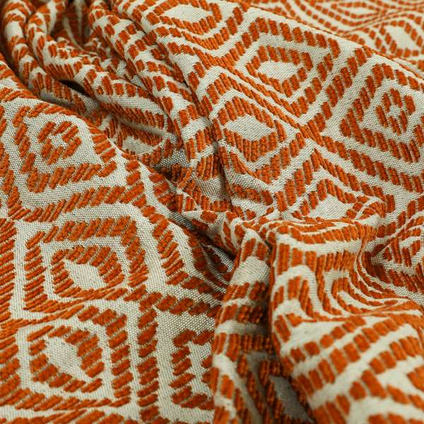 Geometric Diamond Modern Pattern In Orange Colour Chenille Upholstery Fabric JO-962 - Made To Measure Curtains