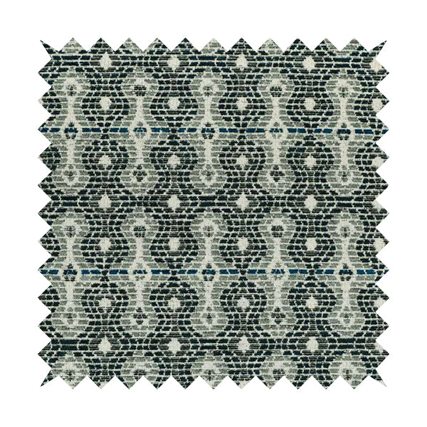 Geometric Pattern Blue Colour Chenille Upholstery Fabric JO-965 - Made To Measure Curtains