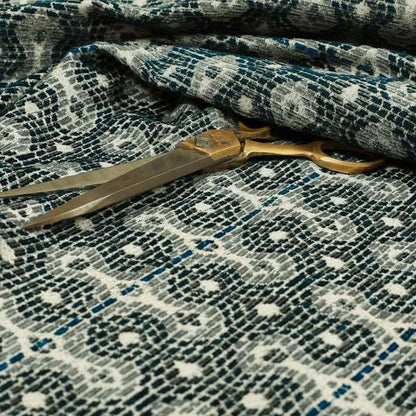 Geometric Pattern Blue Colour Chenille Upholstery Fabric JO-965 - Made To Measure Curtains