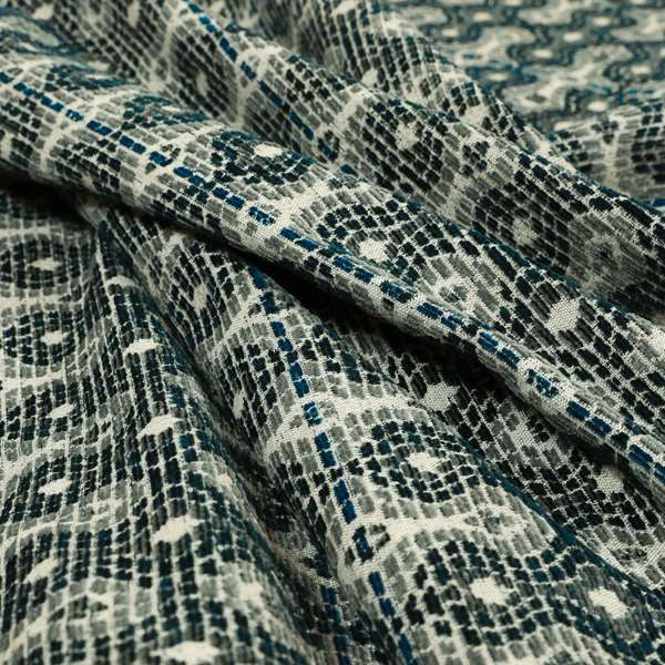 Geometric Pattern Blue Colour Chenille Upholstery Fabric JO-965