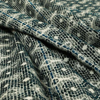Geometric Pattern Blue Colour Chenille Upholstery Fabric JO-965