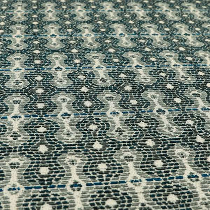 Geometric Pattern Blue Colour Chenille Upholstery Fabric JO-965 - Made To Measure Curtains