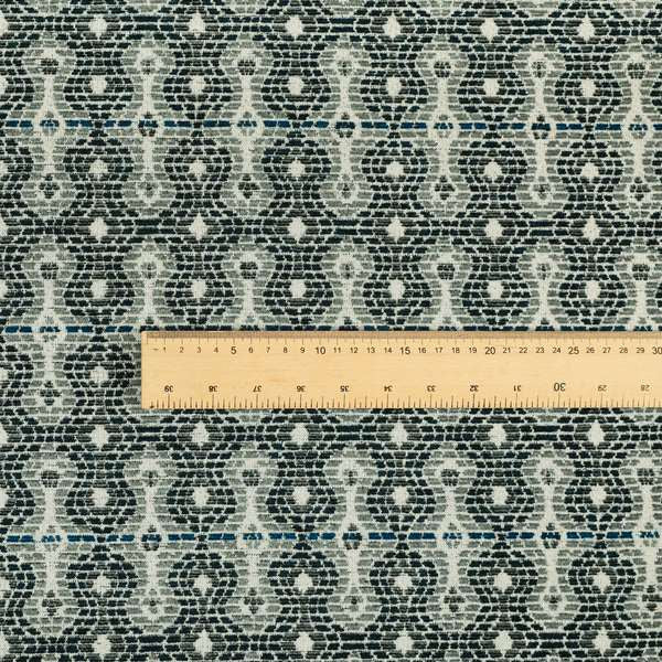 Geometric Pattern Blue Colour Chenille Upholstery Fabric JO-965 - Made To Measure Curtains