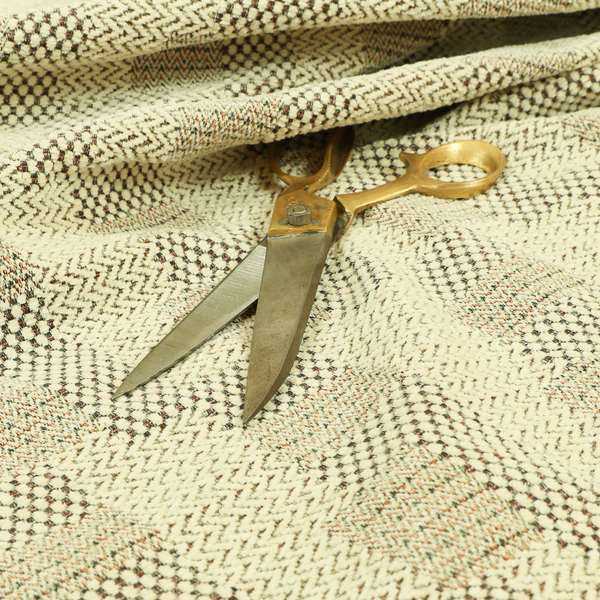 Voyage Of Gingham Geometric Patch Pattern In Cream Colour Woven Soft Chenille Upholstery Fabric JO-967