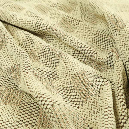 Voyage Of Gingham Geometric Patch Pattern In Cream Colour Woven Soft Chenille Upholstery Fabric JO-967 - Made To Measure Curtains