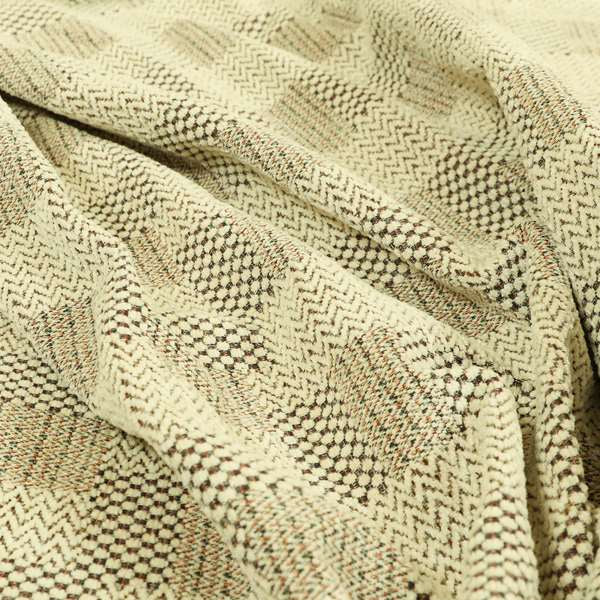 Voyage Of Gingham Geometric Patch Pattern In Cream Colour Woven Soft Chenille Upholstery Fabric JO-967