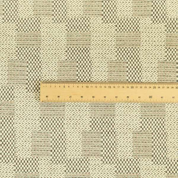 Voyage Of Gingham Geometric Patch Pattern In Cream Colour Woven Soft Chenille Upholstery Fabric JO-967 - Roman Blinds