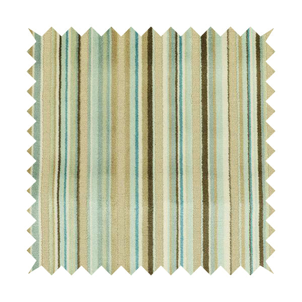 Striped Pattern In Blue Brown Colour Velvet Upholstery Fabric JO-970 - Made To Measure Curtains